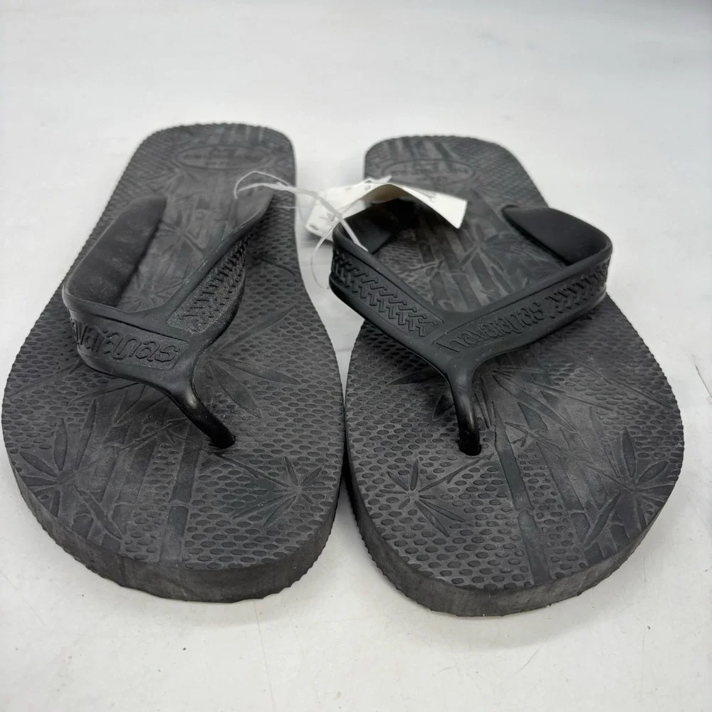 Havaianas Brazil Logo Flip Flops Mens Large 43 Black Slip On Comfort Beach NWT